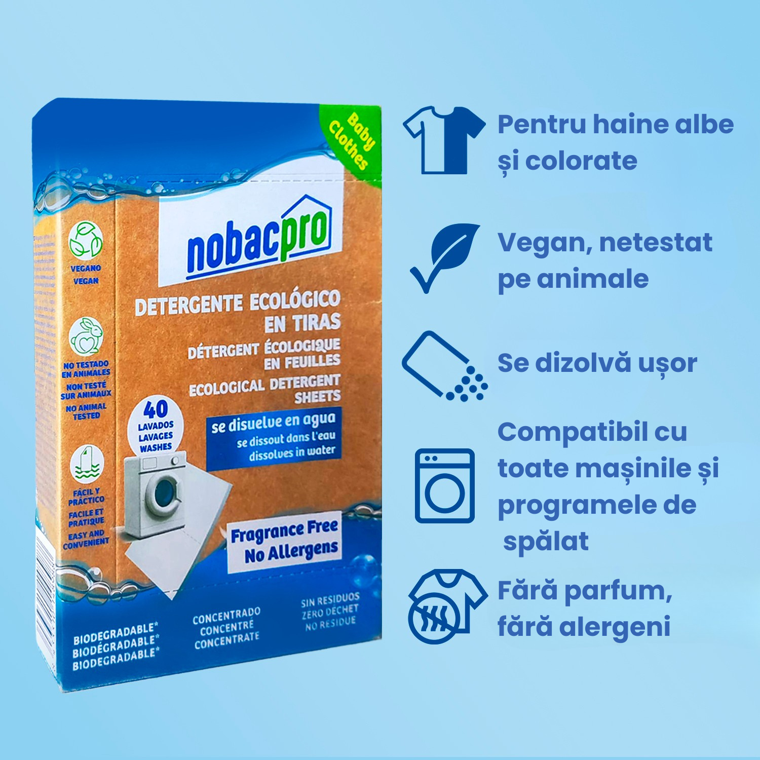 Detergent ecologic NOBACPRO - foite de detergent - 40 spaleri